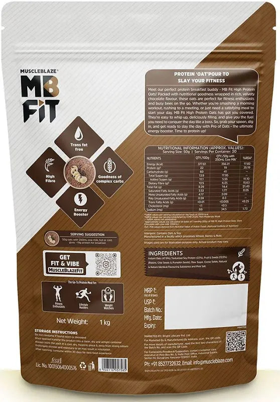 MUSCLEBLAZE 1 KG HIGH PROTEIN OATS DARK CHOCOLATE