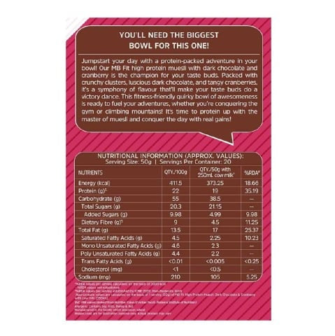 MUSCLEBLAZE HIGH PROTEIN MUESLI DARK CHICOLATE & MUESLI 1KG